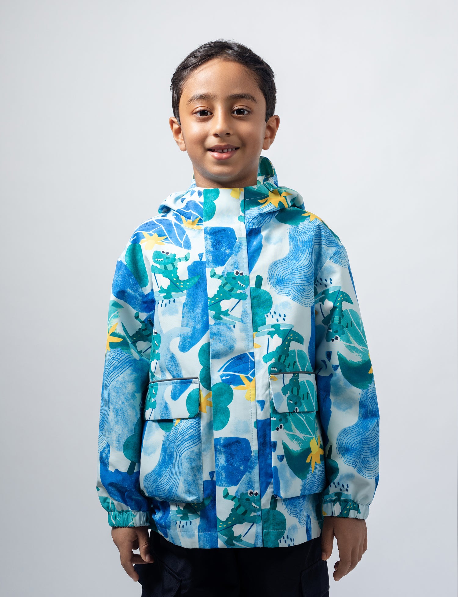 Kids Fleece Lined Waterproof Rain Jacket | Little Stanley Snowy Dino