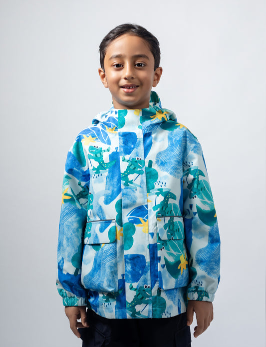 Little Stanley Fleece Lined Rain Jacket | Snowy Dino