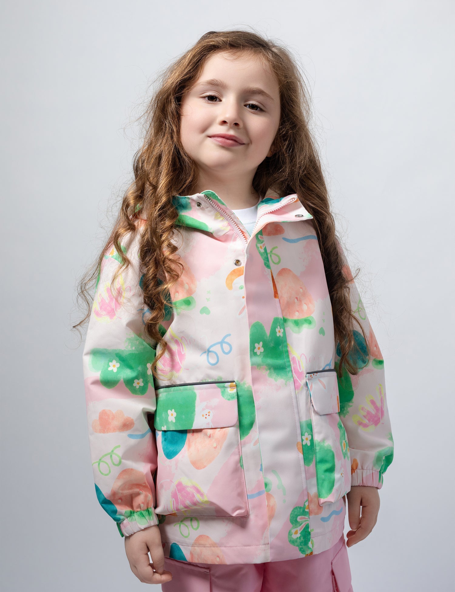 Kids Fleece Lined Waterproof Rain Jacket | Little Stanley Bunny Flower