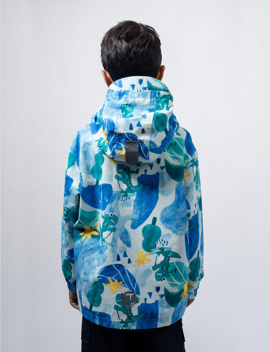 Little Stanley Fleece Lined Rain Jacket | Snowy Dino