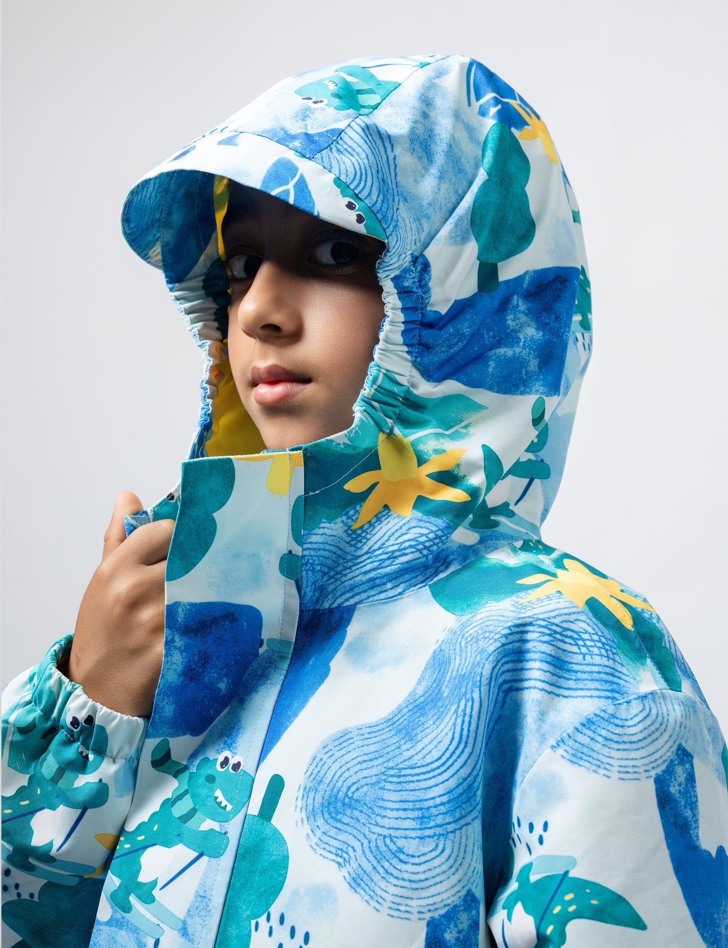 Kids Fleece Lined Waterproof Rain Jacket | Little Stanley Snowy Dino