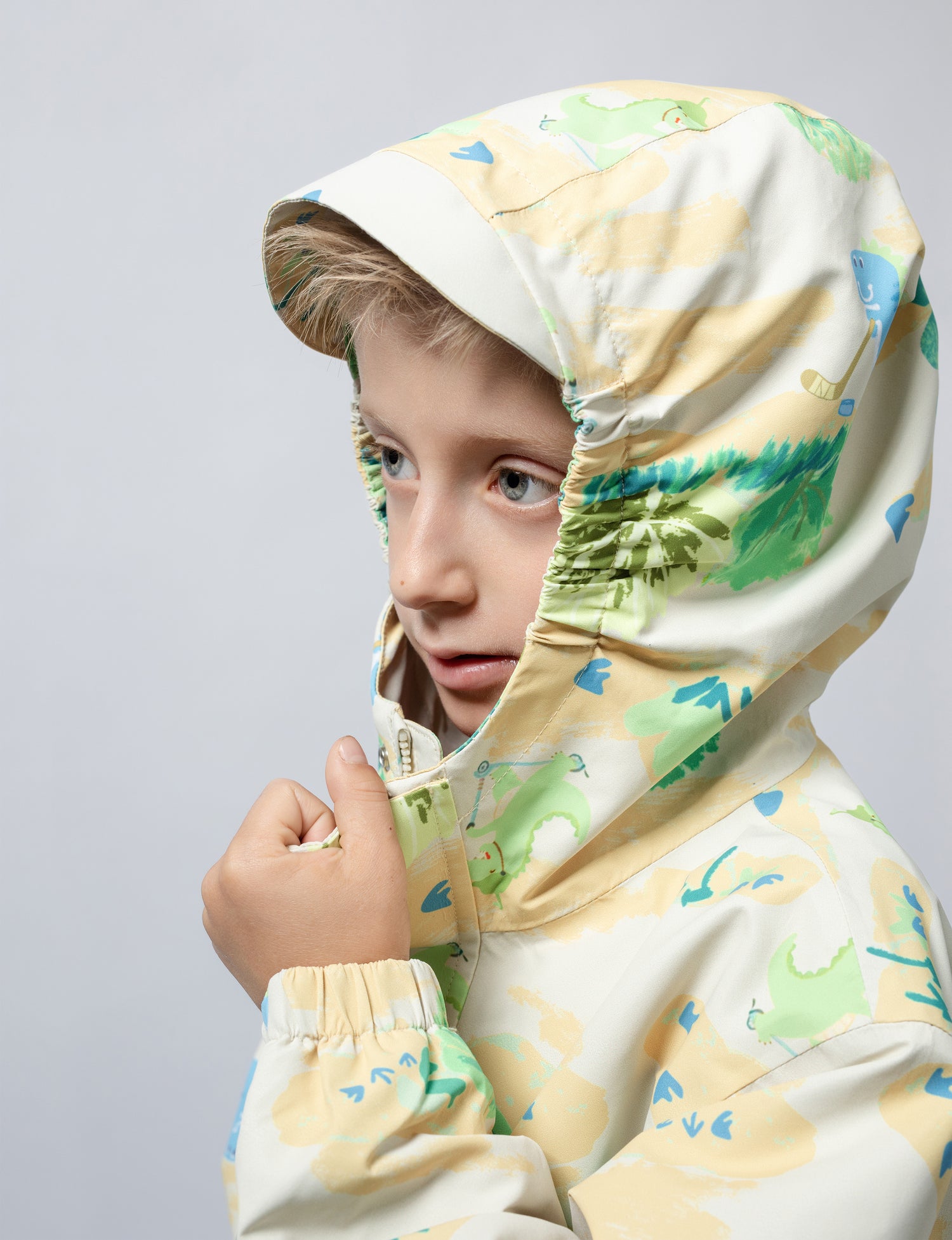 Kids Fleece Lined Waterproof Rain Jacket | Little Stanley Dino Sand