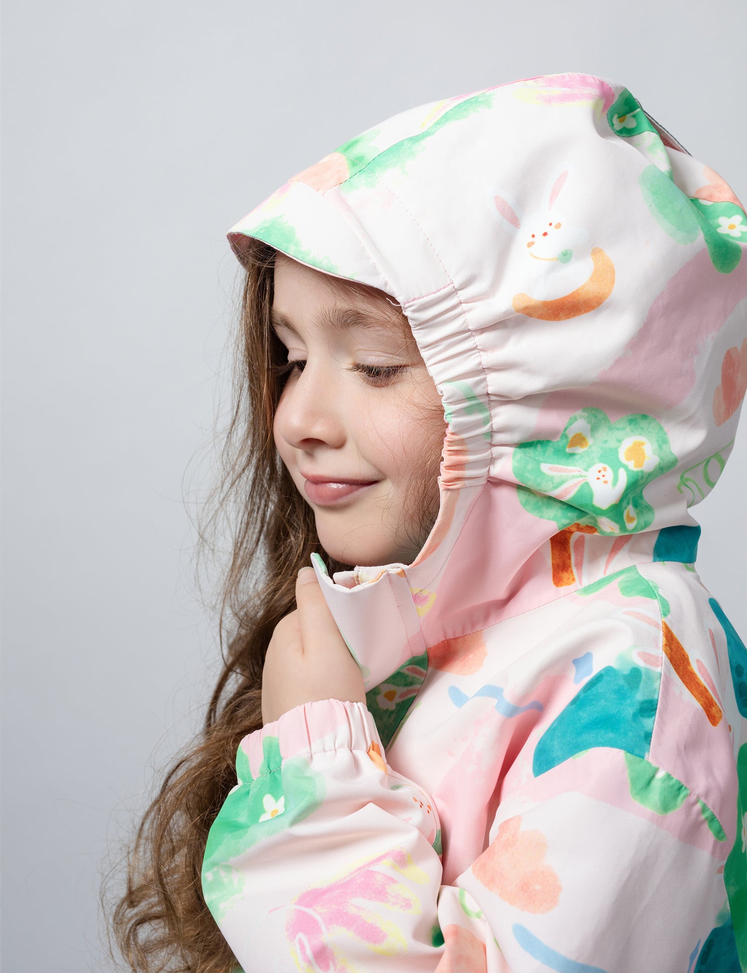 Kids Fleece Lined Waterproof Rain Jacket | Little Stanley Bunny Flower