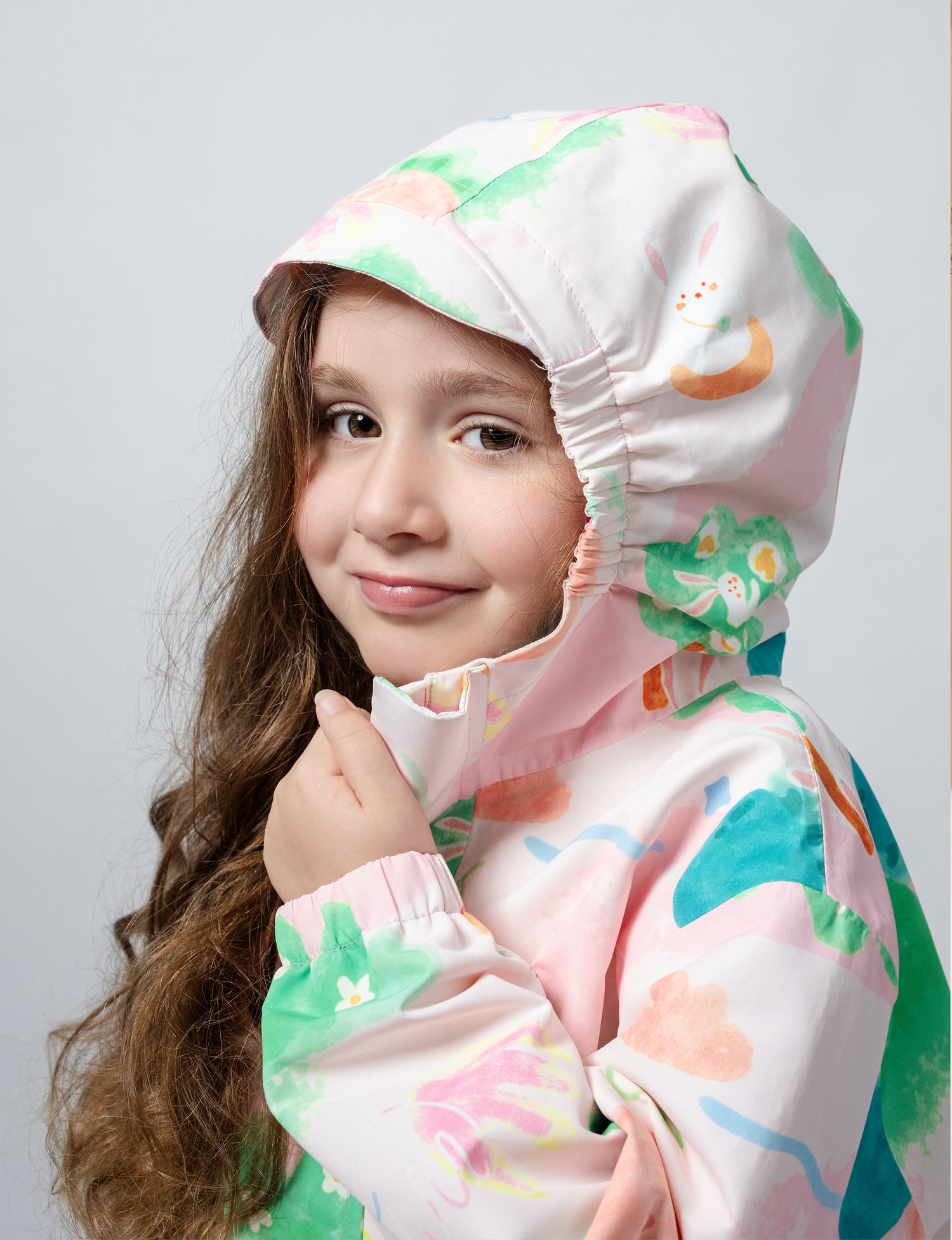 Kids Fleece Lined Waterproof Rain Jacket | Little Stanley Bunny Flower